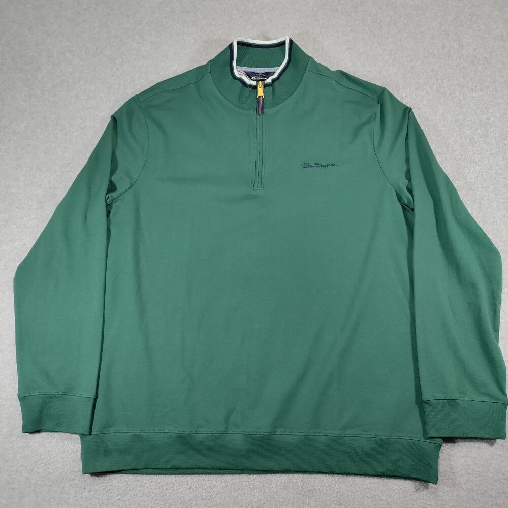Ben Sherman Sweater Mens XL Green 1/4 Zip Sweatshirt Pullover Golf Performance